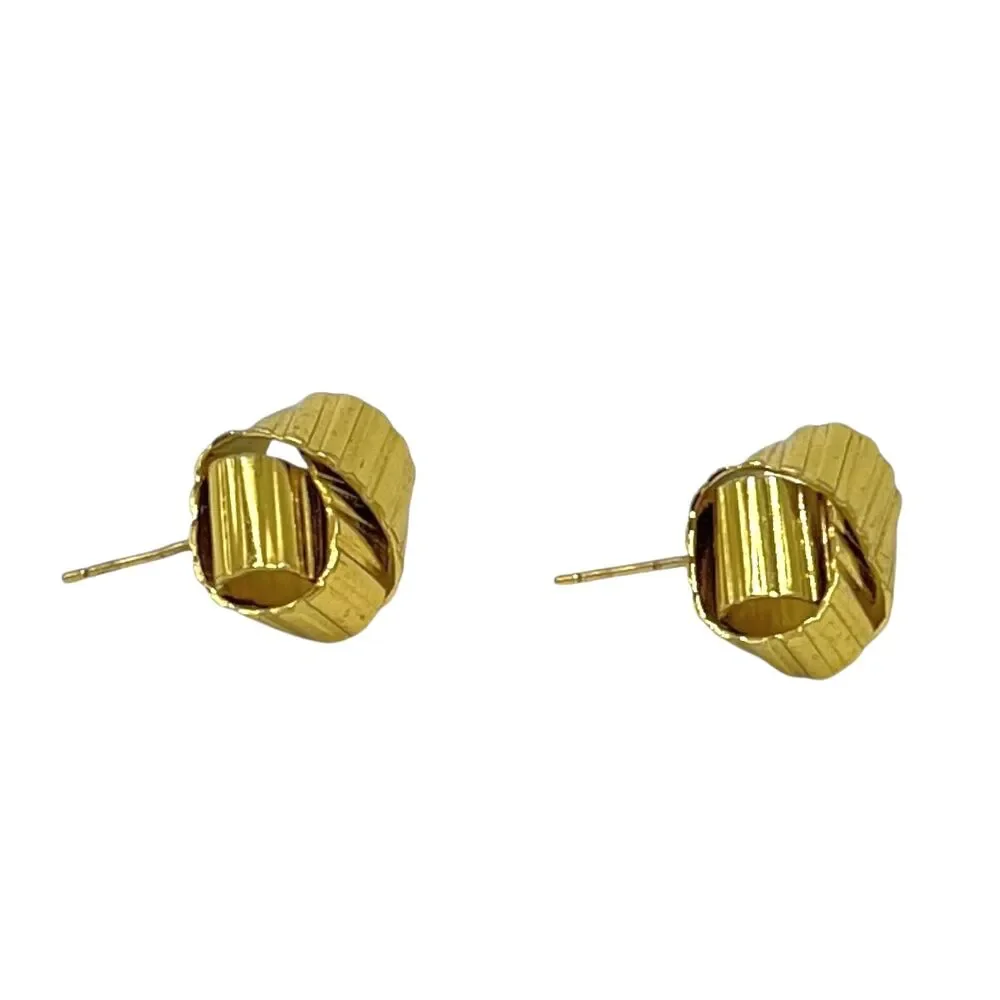 Gold Tone Statement Stud Earrings Modern Ribbed Swirl Post Geometric Wrap Posts